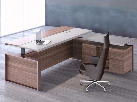 Leather and veneer executive desk ALTAGAMMA | L-shaped office desk by ESTEL GROUP Ikea L Shaped Desk, U Shaped Office Desk, Offices Ideas, Modern Corner Desk, Studio In Casa, Ikea Office Desk, Office Desk With Hutch, Home Office Furniture Design, L Shaped Office Desk