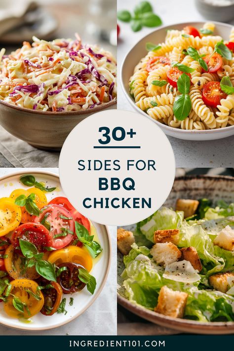 Elevate your next barbecue with the best sides for BBQ chicken! These delicious and easy side dishes are perfect for your summer cookout or a family dinner. From classic potato salad to a healthy quinoa and vegetable salad, these sides will make your BBQ chicken even more enjoyable. Don't forget to try our baked beans, cornbread, or a simple arugula salad as a perfect pairing for your BBQ chicken. Find your new favorite BBQ side dish to love and serve at your next barbecue! Easy Healthy Bbq Sides, Barbecue Chicken Sides Dishes, What Goes With Bbq Chicken Sides, Sides To Chicken, Sides For Beer Can Chicken, Smoked Chicken Sides Dishes, Sides For Barbecue Chicken, Bbq Chicken Meals Sides, Side Dishes With Grilled Chicken