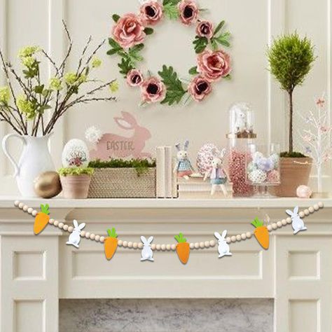 PRICES MAY VARY. WHIMSICAL EASTER AMBIANCE - Transform your space into a whimsical Easter wonderland with our charming banner garland decoration. Adorned with 4 adorable rabbits and 4 carrots strung together, it's the perfect addition to create a festive atmosphere for your Easter-themed party. VERSATILE DECORATION - Whether draped over a fireplace or adorning a party table, this banner garland adds a touch of Easter magic to any setting. Its versatility allows you to effortlessly enhance variou Beaded Banners, Easter Garland, Easter Banner, Felt Banner, Felt Bunny, Room Ideas Aesthetic, Easter Bunnies, Easter Decoration, Hanging Decorations