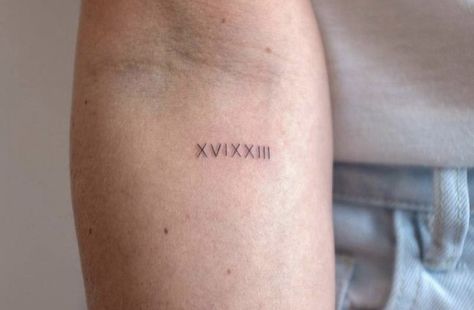 Modern Roman Numeral Tattoo, Fine Line Tattoo Roman Numerals, Roman Numeral Birthday Tattoo Kids, 22 Roman Numeral, Dainty Roman Numeral Tattoo, Roman Numeral Birthday Tattoo, Roman Numeral Birthday, Sticker Sleeve, 22 Tattoo