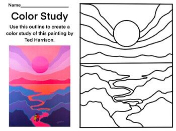 Pastel Landscapes Easy, Ted Harrison Landscapes, Art School Project Ideas, Ted Harrison Art For Kids, Shading Art Projects, Highschool Art Projects, Ted Harrison Art, Painting Worksheet, Color Theory Art Lessons