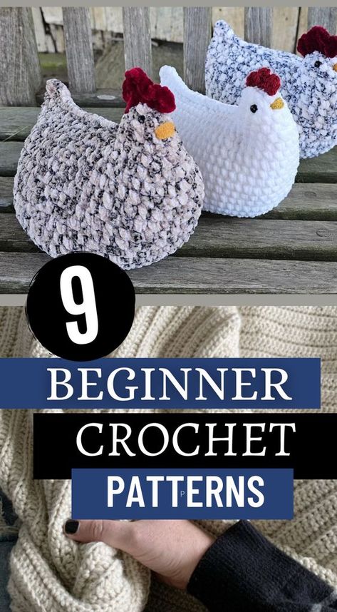 "Calling all crochet enthusiasts! Dive into the world of crocheting with these beginner crochet patterns. Perfect for those just starting their crochet journey, these patterns offer simplicity without compromising on style. From easy-to-follow tutorials for basic stitches to simple yet stylish projects. Explore the joy of creating and building your skills while crafting beautiful pieces. Pin these beginner crochet patterns now and start your creative journey today!" Crochet Homespun Yarn Patterns, Free Crocheted Chicken Patterns, Crochet Stuffie Patterns, Free Crochet Chicken Patterns Easy, Spin A Yarn Crochet Patterns, Fast Crochet Animals, Beginner Arugami Crochet, Easiest Beginner Crochet Project, Easy Starter Crochet Projects