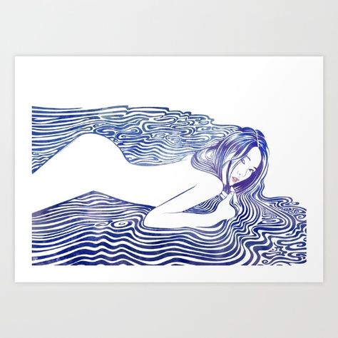 Water Nymph XXI • A mythological sea nymph by artist Stevyn Llewellyn using vector lines and hand painted watercolor, available here: https://society6.com/product/water-nymph-xxi_print#1=45 Stevyn Llewellyn, Sea Nymph, Water Nymph, Water Nymphs, Abstract Prints, Supernatural, Wall Prints, Texts, Independent Artist