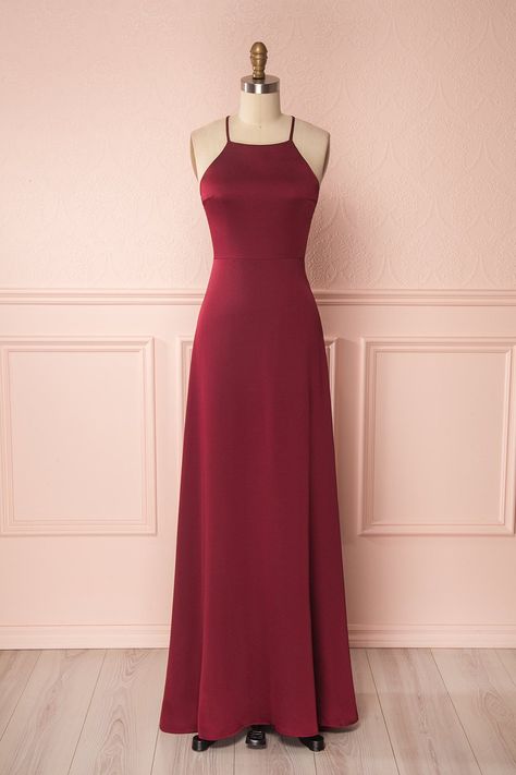 Pya Burgundy Open-Back Halter Gown | Boutique 1861 Gown Boutique, Simple Gowns, Maid Of Honour Dresses, Long Red Dress, Dress Tops, Halter Gown, Boutique 1861, Cute Prom Dresses, Dress Bridesmaid