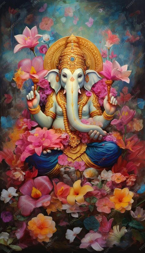 Ganesh Artwork, Ganesha Wallpaper, Ganapati Idol, Ganesha Art Illustration, Om Ganesh, Ganesha Artwork, Bappa Photo, Ganesha God, Photos Of Ganesha