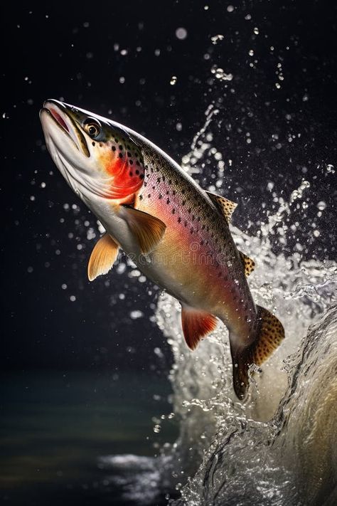 Rainbow trout in the water. Generative AI, royalty free stock photography Rainbow Trout Picture, Trout Photography, Fishing Pics, Artificial Art, Fish Photography, River Fish, Koi Painting, Fly Fishing Art, Deer Drawing