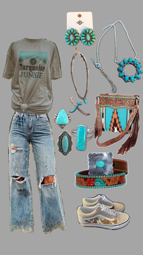 #turquoise #westernsummerfit #westernoutfit #westernclothing #western Cute Country Outfits, Cute N Country, Cute Everyday Outfits, Country Outfits, Cute Fits, Western Outfits, Everyday Outfits, Turquoise, Outfit Inspo