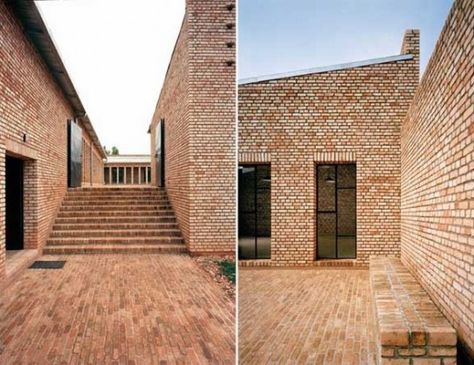 African green building, local building materials, adobe brick,rainwater catchment, reed doors, Rwanda school, eco school, african green school, green building Concrete Interiors, Brick Detail, Brick Arch, Brick Architecture, Exposed Brick Walls, Brick Facade, Brick Design, Education Architecture, Design Exterior