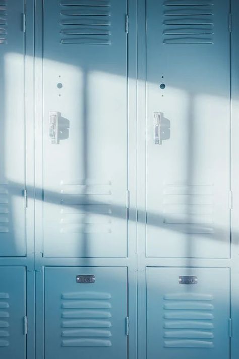 Sunlight on School Lockers · Free Stock Photo School Locker Room Aesthetic, Blue Lockers Aesthetic, Locker Graphic Design, School Blue Aesthetic, Aesthetic School Photos, School Locker Aesthetic, 90s School Aesthetic, Blue School Aesthetic, School Background Aesthetic