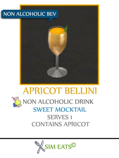 Sims 4 Recipes, Bellini Mocktail, Sims 4 Jobs, Custom Drinks, Sims 4 Kitchen, Sims 4 Challenges, Free Sims 4, Sims 4 Game Mods, Sims 4 Mm Cc