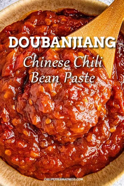 Doubanjiang: Chinese Chili Bean Paste - Doubanjiang, aka Toban Djan, is a spicy chili bean paste made from fermented soybeans, broad beans and chilies, also referred to as broad bean chili sauce. via @chilipeppermadness Chili Bean, Chinese Chili, Twice Cooked Pork, Chinese Garlic, Broad Beans, Hot Sauce Recipes, Paste Recipe, Bean Chili, Broad Bean