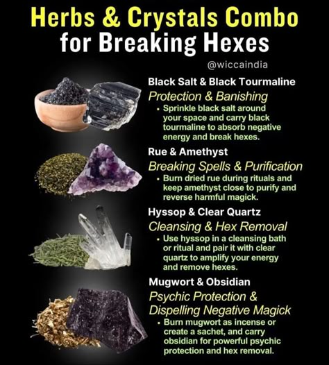 Hex Breaking Herbs, Witch Basics, Psychic Exercises, Crystal Combos, Baneful Magick, Wiccan Tips, Bath Self Care, Break A Curse, Goddess Ritual