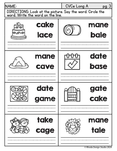 CVCe Words: A Set of Free Long A Worksheets for Educators and Parents Long Vowel A Worksheets, Long A Worksheets, Cvce Worksheets, Long Vowel Worksheets, Digraphs Worksheets, Phonics Worksheets Free, Long Vowel Words, Structured Literacy, Vowel Worksheets