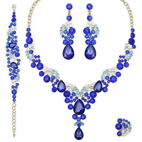 Bride Jewelry Set, Blue Sapphire Necklace, Costume Jewelry Sets, Wedding Jewelry Set, Wedding Costume, Ring Crystal, Crystal Jewelry Sets, Necklace Bridal, Women's Jewelry Sets