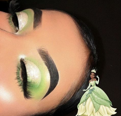 Princess And The Frog Makeup Ideas, Princess And The Frog Makeup Look, Princess Tiana Inspired Makeup, Tiana Makeup Princess, Tiana Makeup Look, Princess Tiana Makeup Look, Princess And The Frog Makeup, Princess And The Frog Sweet 16 Dress, Princess Tiana Makeup