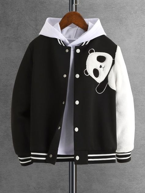 Panda Embroidery, Tomboy Stil, Graphic Jackets, Boy Hoodie, Shein Kids, Jacket Outfit Women, Stylish Hoodies, Fashion Top Outfits, Concept Clothing