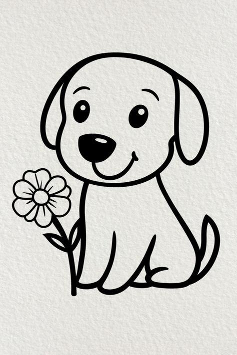 Cute Puppy Drawing Dog Easy Drawing, Art Drawings Sketches Creative, Cute Puppy, Art Drawings Sketches, Flower Drawing, Drawing Reference, Drawing Sketches, Easy Drawings, Cute Puppies