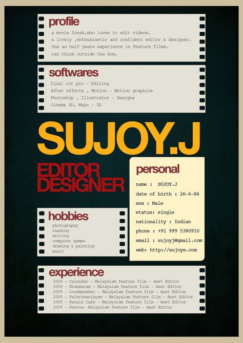 Film reel resume Creative Resume Design, Web Developer Resume, Graphic Resume, Cv Original, Creative Cvs, It Cv, Business Analyst Resume, Administrative Assistant Resume, Free Resume Examples