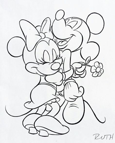 Black And White Disney Characters, Mickey And Minnie Coloring Pages, Drawing Ideas Cartoon Disney, Mickey And Minnie Drawings, Mickey And Minnie Outline, Cute Outline Drawings, Colouring Pages Disney, Coloring Pages Mickey Mouse, 2000 Drawing