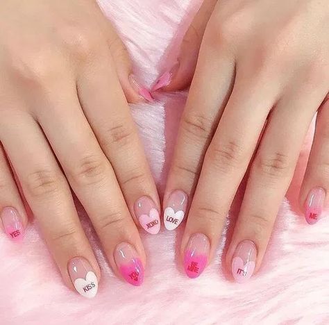 Gyaru Nails and Nail Art Inspiration for All Lengths! - Hello Lizzie Bee Heart Tip Nails, Red Nail Art Designs, Heart Nail Designs, Red Nail Art, Valentine Nail Art, Nail Designs Valentines, Diy Nail Designs, Kawaii Nails, Pink Nail