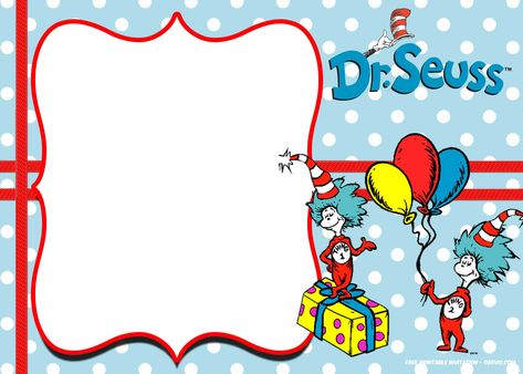 FREE Thing 1 and Thing 2 dr. Seuss invitation templates | DREVIO Dr Seuss Birthday Quotes, Dr Seuss Images, Dr Seuss Invitations, Thing 1 And Thing 2, Dr Seuss Birthday Party, Scrapbook Images, Colorful Birthday Party, Dr Seuss Birthday, Seuss Party