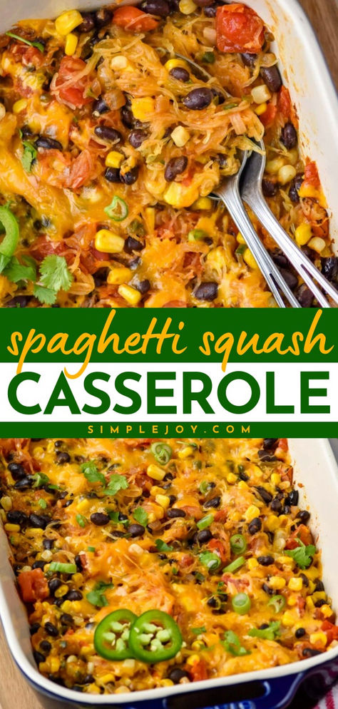 This amazing Spaghetti Squash Casserole is packed with flavor, low carb, and vegetarian. It makes for such a delicious healthy dinner. Veg Low Carb Vegetarian Recipes, Mexican Spaghetti Squash Recipes, Veggie Spaghetti Squash Recipes, Spaghetti Squash Casserole Vegetarian, Southwestern Spaghetti Squash, Spaghetti Squash Taco Bowl, Spaghetti Squash Mexican Casserole, Spaghetti Squash Nutrition Facts, Spaghetti Squash Vegetarian Recipes