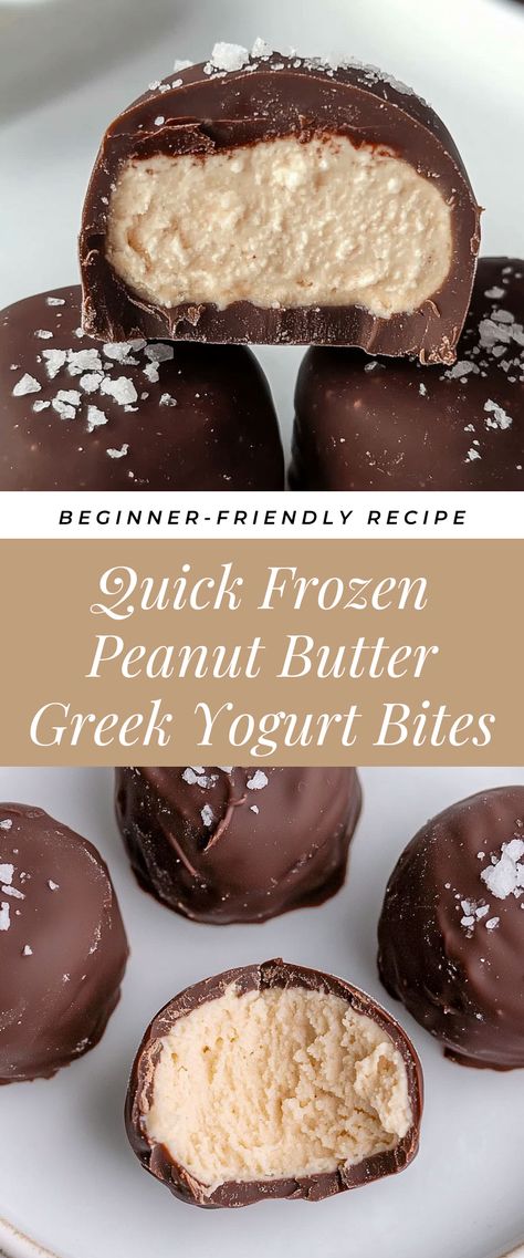 Image for Quick Frozen Peanut Butter Greek Yogurt Bites Pb Frozen Yogurt Bars, Easy Dessert Ideas Healthy, Homemade Frozen Yogurt Bites, Frozen Peanut Butter Bites, Healthy Snacks That Taste Like Candy, Easy Ww Snacks, Healthy High Snacks, Frozen Peanut Butter Yogurt Bites, Peanut Butter Greek Yogurt Dessert