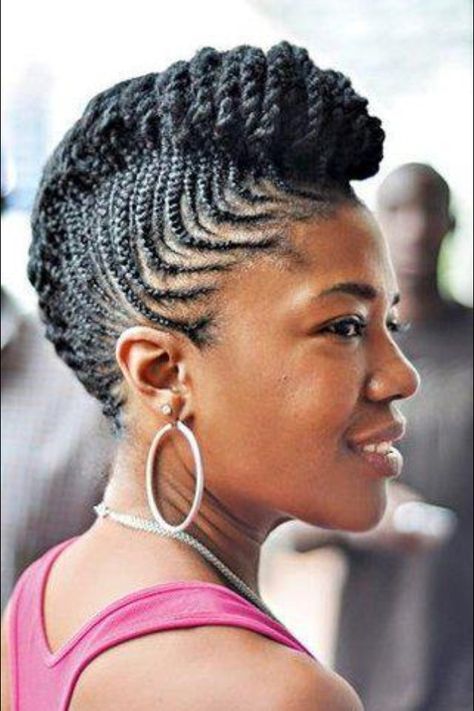 Braided French roll Natural Hair Mohawk, Braided Mohawk Hairstyles, Hairstyles For Ladies, French Roll, Natural African American Hairstyles, Mohawk Braid, French Braid Hairstyles, Mohawk Hairstyles, Natural Black Women