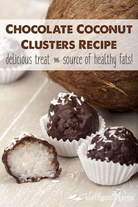 Chocolate Coconut Clusters Recipe | Wellness Mama Coconut Clusters Recipe, Chocolate Coconut Clusters, Mom Snacks, Clusters Recipe, Coconut Clusters, Gf Treats, Keto Beginner, Almond Joy Bars, Coconut Recipe