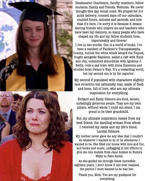 Lorelei Gilmore, Gilmore Guys, Graduation Speech, Team Logan, Lorelai Gilmore, Rory Gilmore, Best Tv Shows, Best Shows Ever, Gilmore Girls