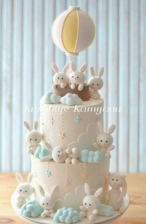 Bunny Cakes Birthday Kids, Rabbit Cake Ideas, Rabbit Birthday Cake, Kue Disney, Date Energy Bars, Bunny Birthday Cake, Easter Baby Shower, Bunny Birthday Party, Fondant Cake Designs