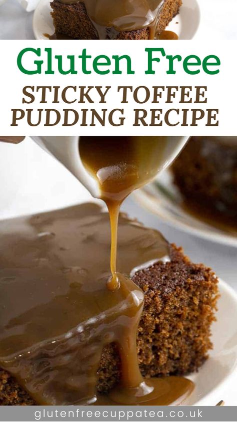 Gluten free sticky toffee pudding recipe, anyone? It’s a sweet, sticky and super moist sweet treat that’s incredibly easy to make. It’s simple to make this dairy free and low FODMAP too!Gluten free sticky toffee pudding recipe! This one is super easy to make and one tray can easily serve 8-10 people. This recipe doesn’t use dates either, so it’s incredibly simple to make this low FODMAP! Sticky Toffee Pudding Easy, Date Cakes, English Dessert Recipes, Gluten Free Lemon Drizzle Cake, Toffee Pudding Cake, Pumpkin Dream, Sticky Toffee Pudding Recipe, Toffee Pudding Recipe, Sticky Toffee Pudding Cake