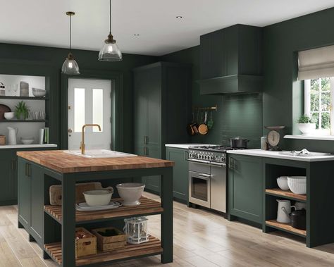 Benchmarx Kitchens & Joinery | Benchmarx Kitchens & Joinery | Trade Only Kitchen Specialists Benchmarx Kitchen, Green Kitchen Inspiration, Green Shaker Kitchen, Island Kitchens, Mint Green Kitchen, Classical Kitchen, Green Kitchen Island, Green Kitchen Accessories, Dark Green Kitchen