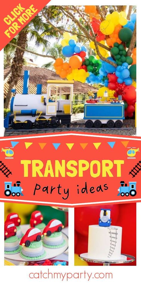 Check out this fun transport-themed birthday party! The dessert table is incredible! See more party ideas and share yours at CatchMyParty.com Car Party Theme, Transport Party, Chocolate Party Favors, Transportation Party, Car Themed Parties, Train Cake, Car Party, Transportation Theme, Airplane Party