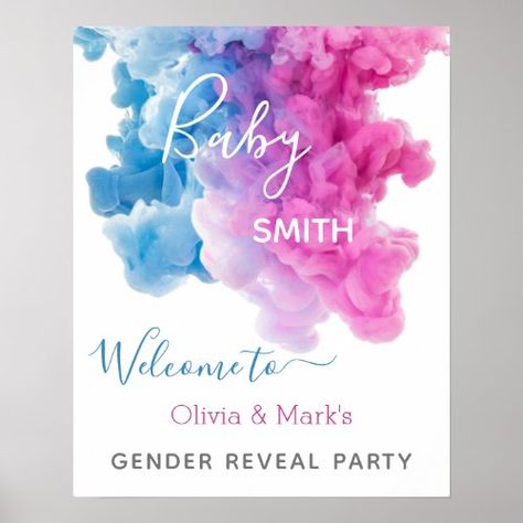 $16.40 | Blue Pink Smoke Gender Reveal Party Welcome Sign #gender reveal, gender reveal party, welcome, sign, baby shower, boy or girl, he or she, modern, pink and blue, welcome sign Welcome Sign Baby Shower Boy, Blue Welcome Sign, Gender Reveal Signs, Gender Reveal Party Supplies, Party Welcome Sign, Gender Party, Gender Reveal Decorations, Baby Shower Welcome Sign, Baby Shower Gender Reveal