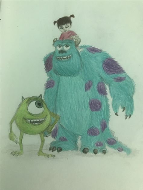 Monsters inc, Sully, Mike, boo, drawing Sully Chalk Art, Sully And Boo Drawing, Monster Ink Drawing, Mike And Sully Drawing, Sully Monsters Inc Drawing, Boo Monsters Inc Drawing, Sully Painting, Sully Drawing, Cruise Drawing