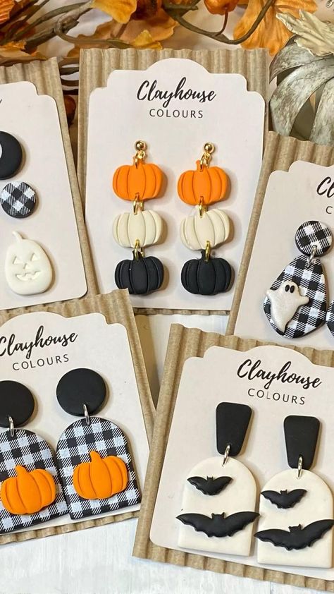 Polymer Clay Crafts Diy, Polymer Clay Earrings Diy, Clay Earrings Diy, Fall Gingham, Polymer Clay Halloween, Halloween Clay, Polymer Clay Flower Jewelry, Diy Earrings Polymer Clay, Polymer Clay Jewelry Tutorials