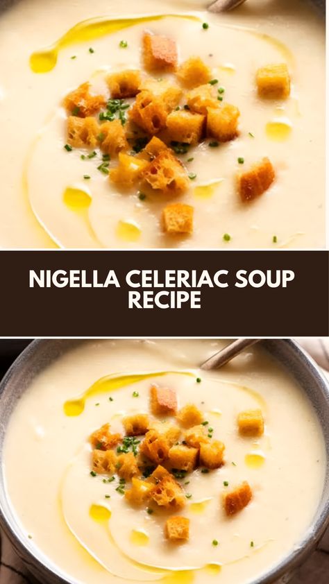 This delicious celeriac soup is an easy and nutritious meal that warms you up on chilly days. With its creamy texture and rich flavor, it’s perfect for using common ingredients you may already have on hand. Plus, it features aromatic vegetables that make every spoonful a delightful experience! Unusual Soup Recipes, Celeriac Soup Recipes, Celeriac Recipes, Celeriac Soup, Curry Soup Recipes, Nigella Lawson Recipes, Soups Recipes, Creamed Leeks, Soup Maker