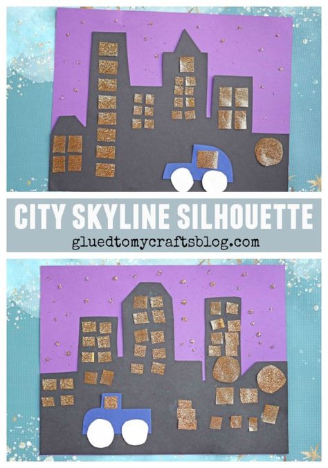 Paper City Skyline Silhouette Kid Craft Idea City Crafts For Kids, Letter S Activities, Silhouette City, Afternoon Crafts, City Skyline Silhouette, Kids Building, Kids Silhouette, Silhouette Paper, Barn Wood Crafts