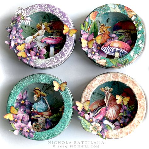 نباتات منزلية, Altered Tins, Fairy Crafts, Shadow Box Art, Altered Boxes, Paper Flowers Craft, Tin Art, Assemblage Art, Graphic 45