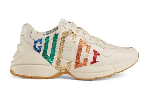 Shop the Rhyton glitter Gucci leather sneaker at GUCCI.COM. Enjoy Free Shipping and Complimentary Gift Wrapping. Tenis Gucci, Gucci Shoes Women, Gucci Rhyton, Glitter Fashion, Lv Shoes, Gucci Sneakers, Glitter Sneakers, Hermes Shoes, Fendi Shoes