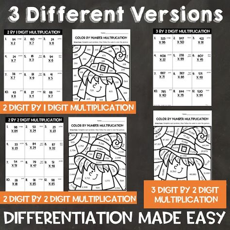 Multiplication Practice Worksheets, Halloween Color By Number, Teacher Giveaway, Multi Digit Multiplication, Multiplication Practice, Halloween Color, Classroom Tips, Math Multiplication, Math Coloring