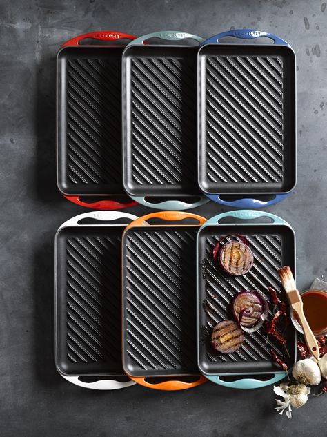 #GiftoftheDay: Who said grilling is just a summer thing? Shop our indoor/outdoor Le Creuset Skinny Grill. Indoor Grill Recipes, Le Creuset Cookware, Indoor Grill, Cooking Gadgets, Kitchen Gifts, Kitchen Equipment, Kitchen Cookware, Le Creuset, Who Said