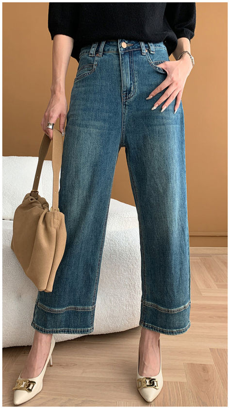 10% off first order Free shipping on orders over $120 Cropped Denim Pants, Fur Sliders, High Waist Denim, Slides Women, Modern Blue, Suit Accessories, Crop Pants, Trendy Fashion Women, Vintage Jeans