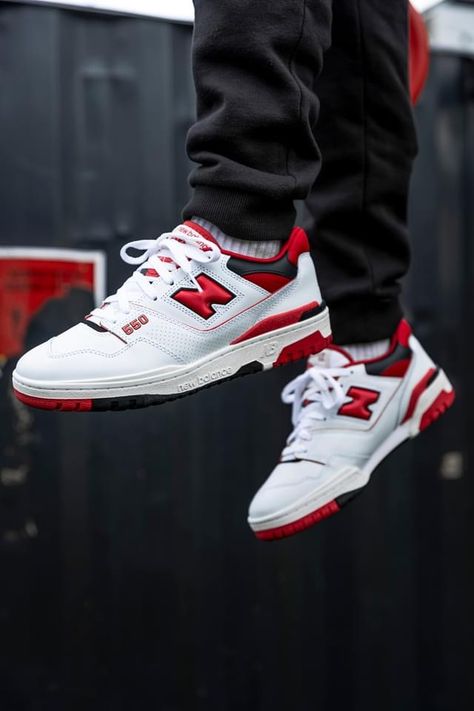 New Balance 550 Red Outfit Men, Red 550 New Balance Outfit, New Balance 550 Red, New Balance 550 Outfit Men, New Balance Outfit, Shoes Photography, Guys Clothing Styles, Hype Shoes, Stylish Shoes