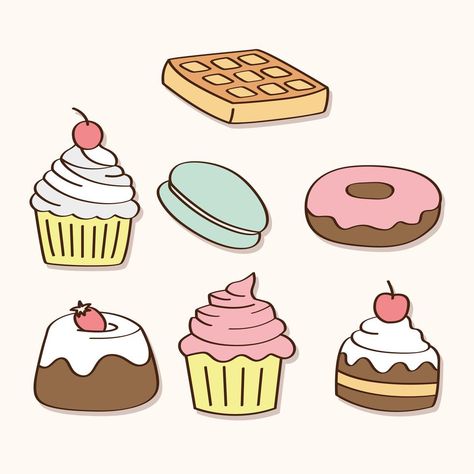 Hand Drawn Sweets And Candy Sweets Drawing, Candy Icon, Candy Drawing, Desserts Drawing, Vintage Sweets, Donut Vector, Cupcake Vector, Cute Bakery, Free Doodles