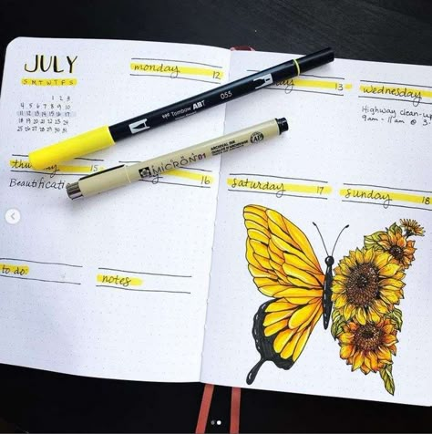 23 Stunning Sunflower Themed Bullet Journal Layout and Spread Ideas Sunflower Bullet Journal, 2024 Bujo, May Bullet Journal, Bullet Journal 2020, Bullet Journal Key, Faux Calligraphy, Bullet Journal Hacks, Journal Diy, Bullet Planner