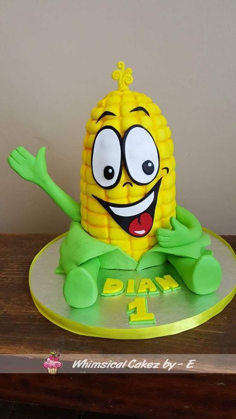 Corn Birthday Cake, Fondant Corn Tutorial, Corn Shaped Cake, Kitty Corn Cake, Corn Decorated Cake, Corn On The Cob Cookies Decorated, Indian Corn Necklace, Corn Party, 3d Cakes