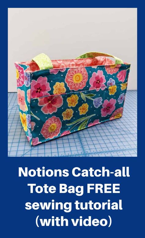 Notions Catch-all Tote Bag FREE sewing tutorial (with video). Here's your chance to make a bag that can hold lots of your sewing supplies so that you can sew on the go! This fun and easy Notions Carry-all Tote will let you move your favorite tools from your home sewing area to the next exciting place. The designer has included a load of pockets so you'll have lots of places to store those all-important supplies. Free tote bag sewing pattern with video and written instructions. SewModernBags Large Tote Bag Pattern, Bag Sewing Patterns, Tote Bag Sewing, Sewing Area, Make A Bag, Tote Bag Pattern Free, Utility Tote Bag, Bags Sewing, Bag Pattern Free