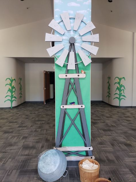 Farm Diy Decor, Farm Hallway Decor School, Diy Farm Decorations Party, Vbs Western Theme Ideas, Vbs Farm Theme Decoration, Wonder Junction Vbs, Wonder Junction Vbs 2025, Farm Bulletin Board Ideas, Farm Vbs Decorations